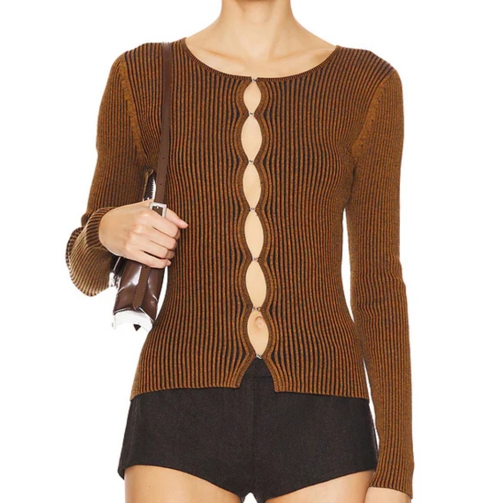 Bec & Bridge Brown Ribbed Long Sleeve Cardigan